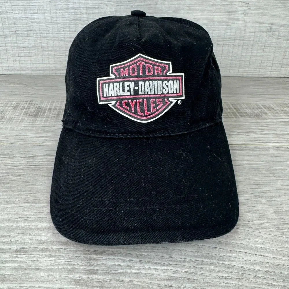 Vintage Harley-Davidson Baseball Cap Women Black Bar & Shield Logo Strapback Hat